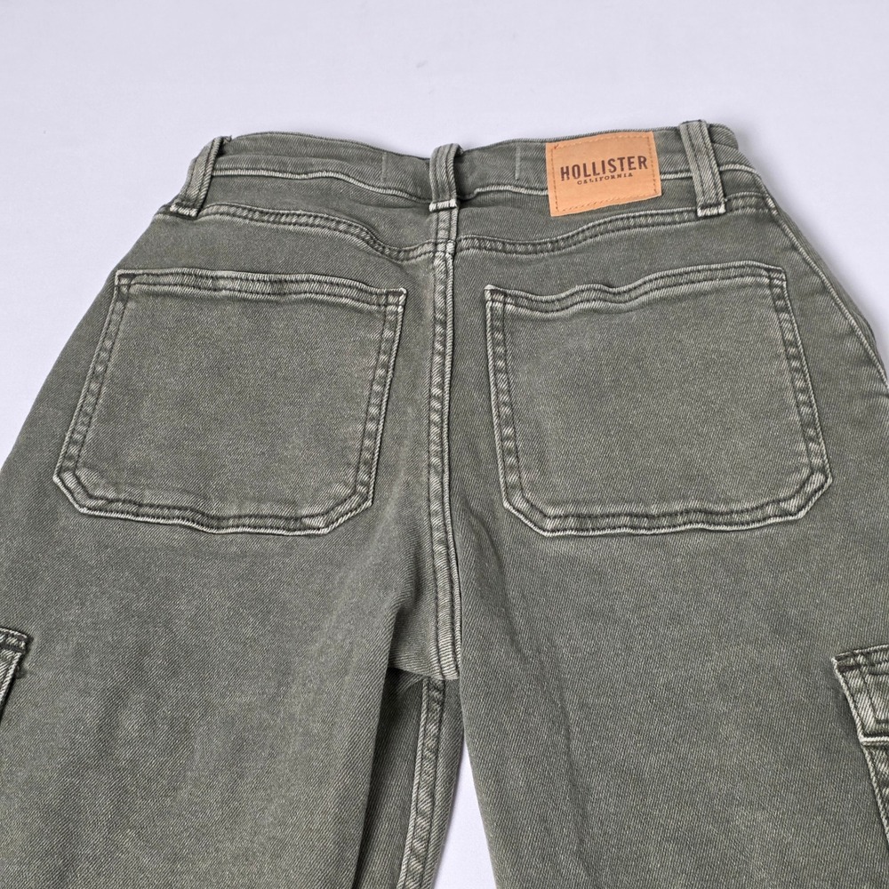 Hollister Cargo Dad Jeans Women 23S Olive Green‎ Ultra High-Rise Vintage Stretch - Picture 11 of 13